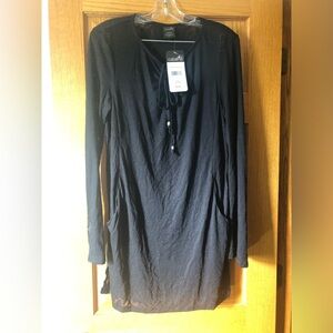 Catalina Black Long Sleeve Shear Swim Cover-Up with Tie Detail